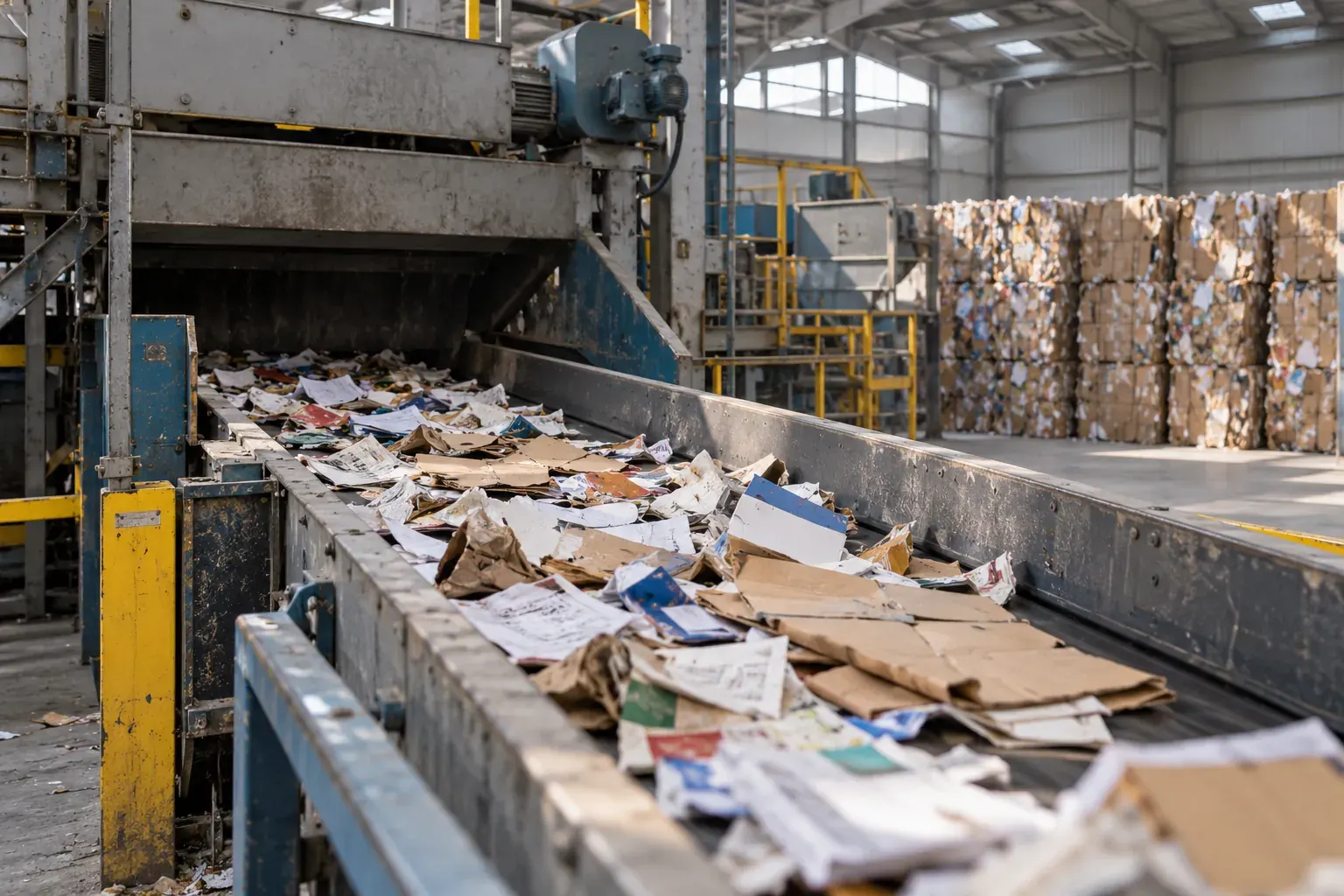 Altpapier und Kartonagen auf einer Sortieranlage